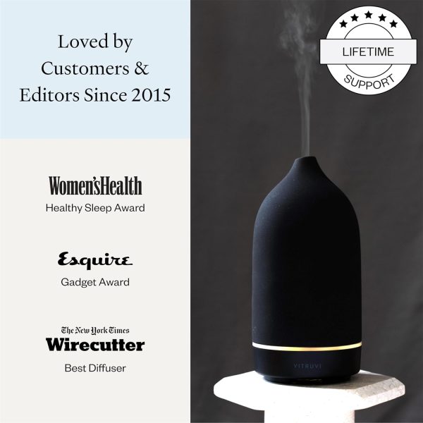 Vitruvi Stone Diffuser, Ceramic Ultrasonic Essential Oil Diffuser for Aromatherapy | Ceramic Diffuser, Diffusers for Home, Oil Diffuser, Room Decor | Black, 90ml Capacity - Image 4