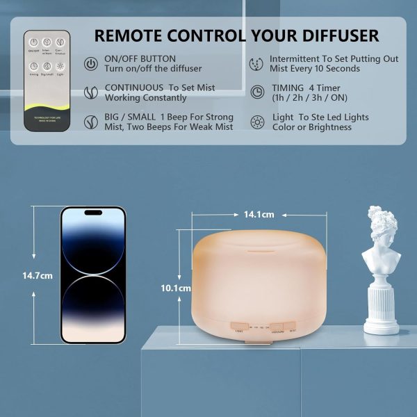 SACATR Essential Oil Diffusers for Home with 36 Oil Diffuser Sets, 500ml Aroma Diffuser for Essential Oils Large Room, Ultrasonic Cool Mist Diffuser Auto Shut-Off 4 Timers 15 Colors (36x5mL) - Image 25