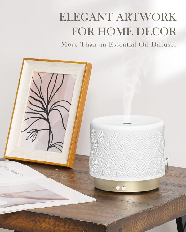 280ml Essential Oil Diffuser Ceramic Fragrance Diffusers for Essential Oil, Ultrasonic Cool Mist Aromatherapy Diffuser with Auto Shut-Off,Ideal for Home, Office, SPA, Yoga & Bedroom - Image 7