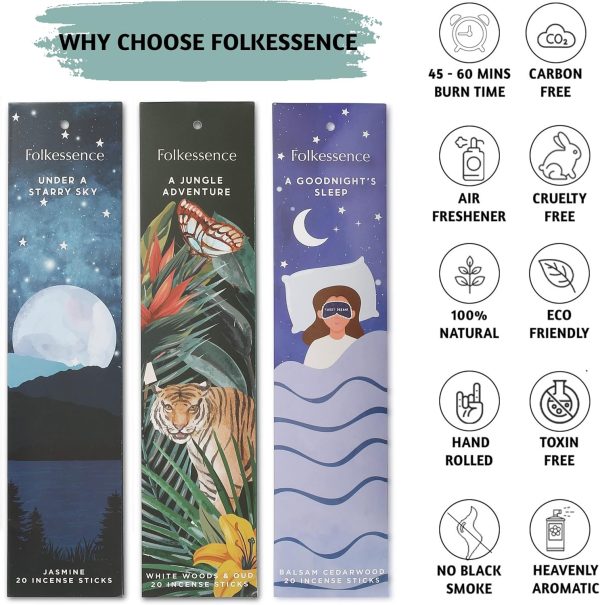 Folkulture Incense Sticks - Set of 6 Incenses (120 Sticks) for Relaxation - Balsam Cedarwood, Jasmine, White Woods & Oud, Ocean Salt, Pumpkin Spice, Peppermint - Valentine Gift Set for her - Image 4