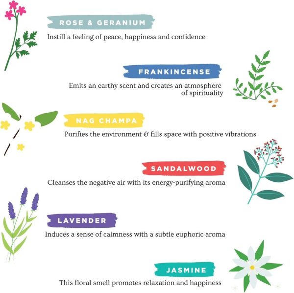 Folkulture Incense Sticks - Set of 6 Incenses (120 Sticks) for Relaxation - Balsam Cedarwood, Jasmine, White Woods & Oud, Ocean Salt, Pumpkin Spice, Peppermint - Valentine Gift Set for her - Image 16