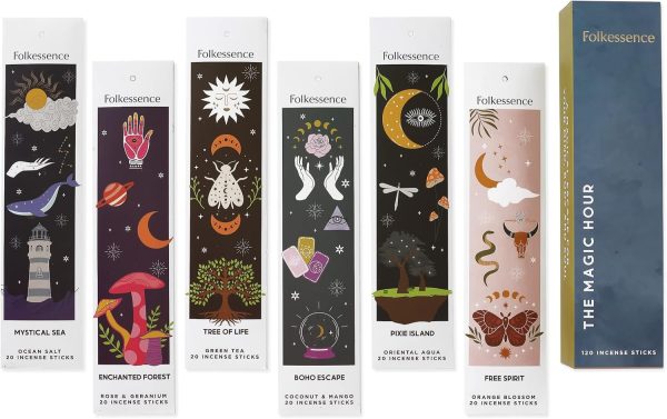 Folkulture Incense Sticks - Set of 6 Incenses (120 Sticks) for Relaxation - Balsam Cedarwood, Jasmine, White Woods & Oud, Ocean Salt, Pumpkin Spice, Peppermint - Valentine Gift Set for her - Image 19