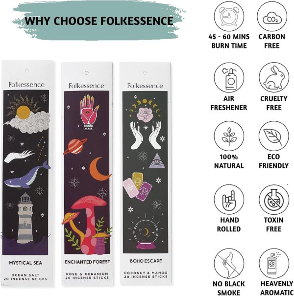 Folkulture Incense Sticks - Set of 6 Incenses (120 Sticks) for Relaxation - Balsam Cedarwood, Jasmine, White Woods & Oud, Ocean Salt, Pumpkin Spice, Peppermint - Valentine Gift Set for her - Image 21
