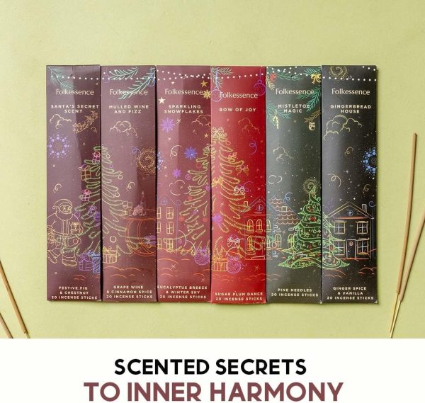 Folkulture Incense Sticks - Set of 6 Incenses (120 Sticks) for Relaxation - Balsam Cedarwood, Jasmine, White Woods & Oud, Ocean Salt, Pumpkin Spice, Peppermint - Valentine Gift Set for her - Image 31
