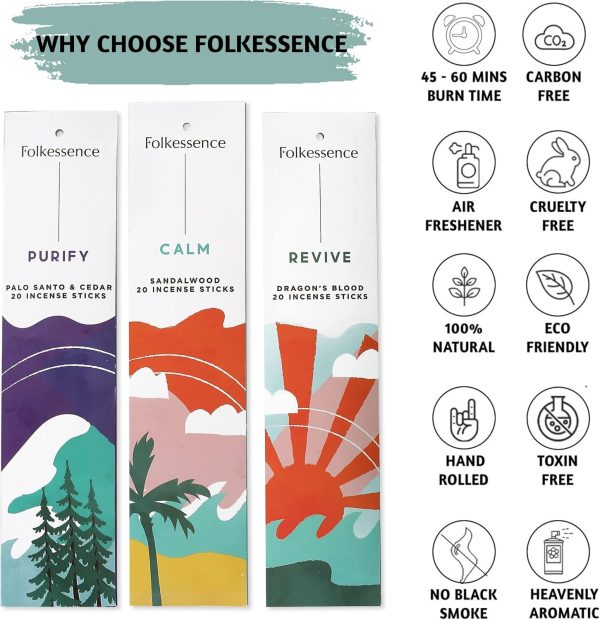 Folkulture Incense Sticks - Set of 6 Incenses (120 Sticks) for Relaxation - Balsam Cedarwood, Jasmine, White Woods & Oud, Ocean Salt, Pumpkin Spice, Peppermint - Valentine Gift Set for her - Image 38