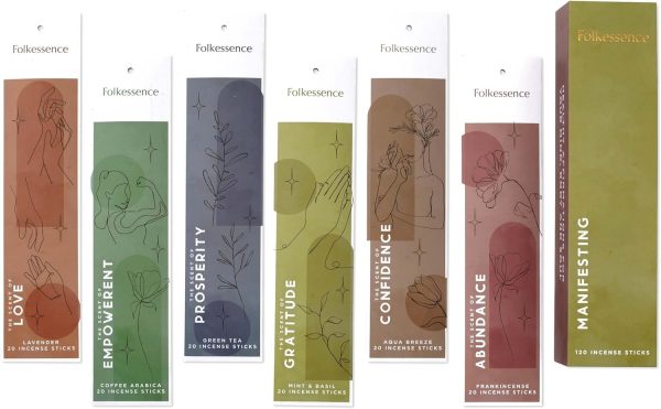 Folkulture Incense Sticks - Set of 6 Incenses (120 Sticks) for Relaxation - Balsam Cedarwood, Jasmine, White Woods & Oud, Ocean Salt, Pumpkin Spice, Peppermint - Valentine Gift Set for her - Image 44