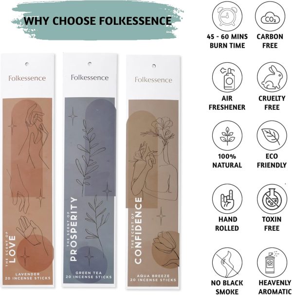 Folkulture Incense Sticks - Set of 6 Incenses (120 Sticks) for Relaxation - Balsam Cedarwood, Jasmine, White Woods & Oud, Ocean Salt, Pumpkin Spice, Peppermint - Valentine Gift Set for her - Image 46