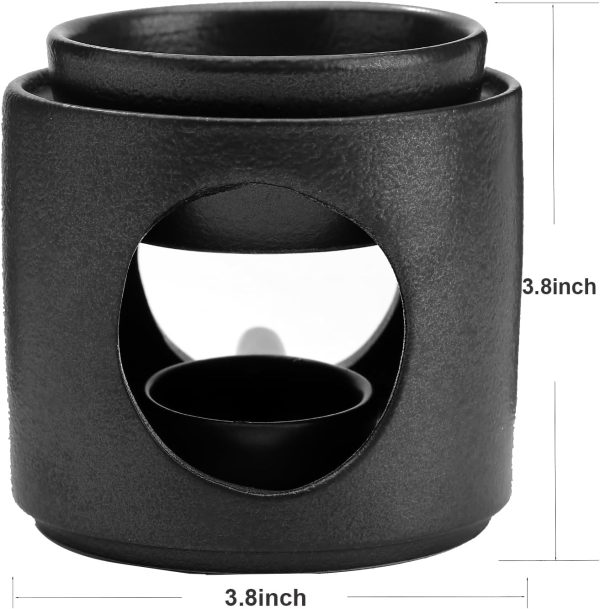 Ceramic Diffuser Black Oil Burner Wax Melt Burners with Tealight Holder (Black) - Image 4