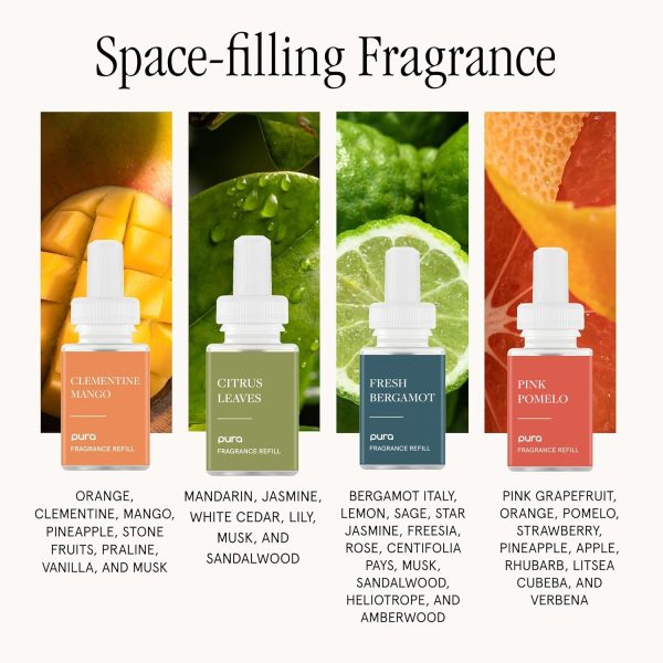 Pura 4 Smart Home Fragrance Device Starter Set - Scent Diffuser for Home - Air Deodorizer & Odor Eliminator - Clementine Mango, Fresh Bergamot, Citrus Leaves, Pink Pomelo - Image 3