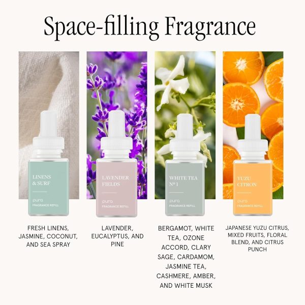 Pura 4 Smart Home Fragrance Device Starter Set - Scent Diffuser for Home - Air Deodorizer & Odor Eliminator - Clementine Mango, Fresh Bergamot, Citrus Leaves, Pink Pomelo - Image 10