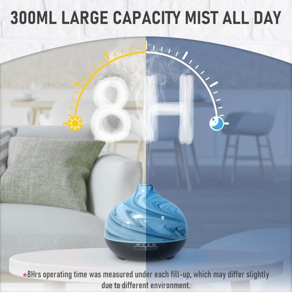 Essential Oil Diffuser Electric Aromatherapy Diffuser Art Glass Ultrasonic Fragrance Oil Diffuser with 4 Mist Mode 7 Changing Colors Auto-Shut Off Function for Home Office - 300ml Grey - Image 3