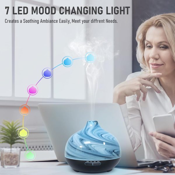 Essential Oil Diffuser Electric Aromatherapy Diffuser Art Glass Ultrasonic Fragrance Oil Diffuser with 4 Mist Mode 7 Changing Colors Auto-Shut Off Function for Home Office - 300ml Grey - Image 4
