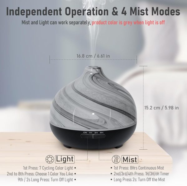 Essential Oil Diffuser Electric Aromatherapy Diffuser Art Glass Ultrasonic Fragrance Oil Diffuser with 4 Mist Mode 7 Changing Colors Auto-Shut Off Function for Home Office - 300ml Grey - Image 5