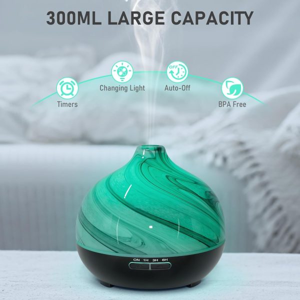 Essential Oil Diffuser Electric Aromatherapy Diffuser Art Glass Ultrasonic Fragrance Oil Diffuser with 4 Mist Mode 7 Changing Colors Auto-Shut Off Function for Home Office - 300ml Grey - Image 7