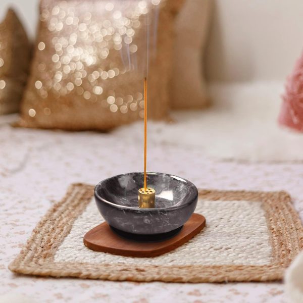 Natural Marble Incense Holder, Incense Holder for Sticks and Backflow Incense, Handmade Stick Incense Holder Ideal for Smudging, Incense Burning, Decoration.Easily Grab All Incense Ash (Black) - Image 5