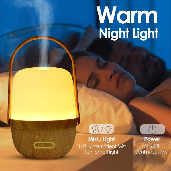 Cordless Essential Oil Diffusers, Rechargeable Diffusers for Essential Oils, Wireless Aromatherapy Diffuser with Warm Light, Portable Ultrasonic Diffuser for Camping Travel Home - Wood - Image 4
