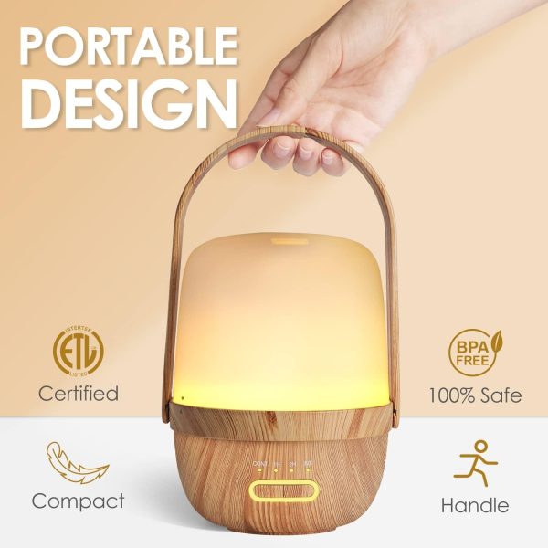 Cordless Essential Oil Diffusers, Rechargeable Diffusers for Essential Oils, Wireless Aromatherapy Diffuser with Warm Light, Portable Ultrasonic Diffuser for Camping Travel Home - Wood - Image 7
