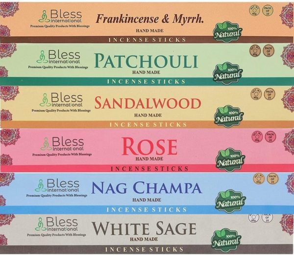 Bless-International-Frankincense-and-Myrrh-Patchouli-Rose-Sandalwood-Nag-Champa-White-Sage Natural-Handmade-Organic-for-Relaxation-Positivity-Yoga-Meditation 150-Sticks-25x6-Fragrances with Holder - Image 10