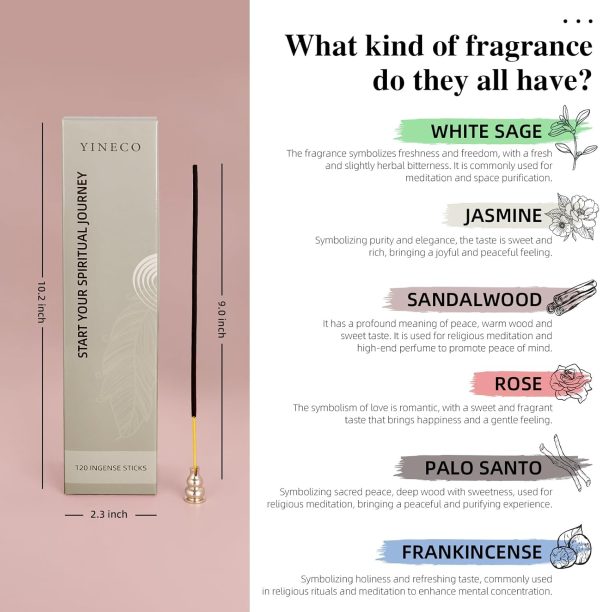 White Sage and Sandalwood Sticks-100 Insence Sticks + Incense Stick Holder Bundle with 6 Most Liked Fragrances Including Dragon's Blood,Lavender,Jasmine or Inciensos, Sleep Incents - Image 27