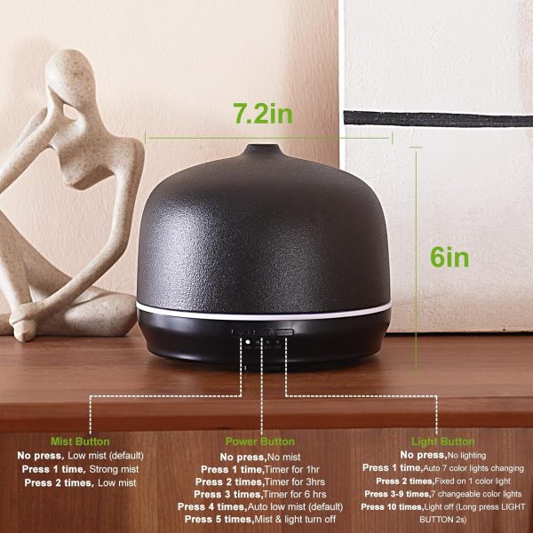 Ceramic Essential Oil Diffusers for Home Large Room, Aromatherapy Scent Air Diffuser Ultrasonic Aroma Defusers 500ml with TimedBlack- C - Image 7