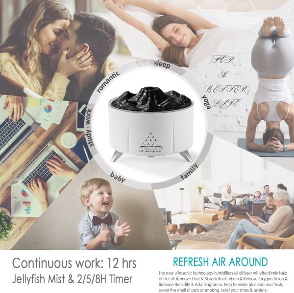 Essential Oil Diffusers Large Room: Cute Jellyfish Mist - Watch The Video - SEVEYEE 350ml Aromatherapy Diffuser for Home Bedroom, Long Last 12 Hours with Auto Off, Volcano Night Light v32 - Image 7