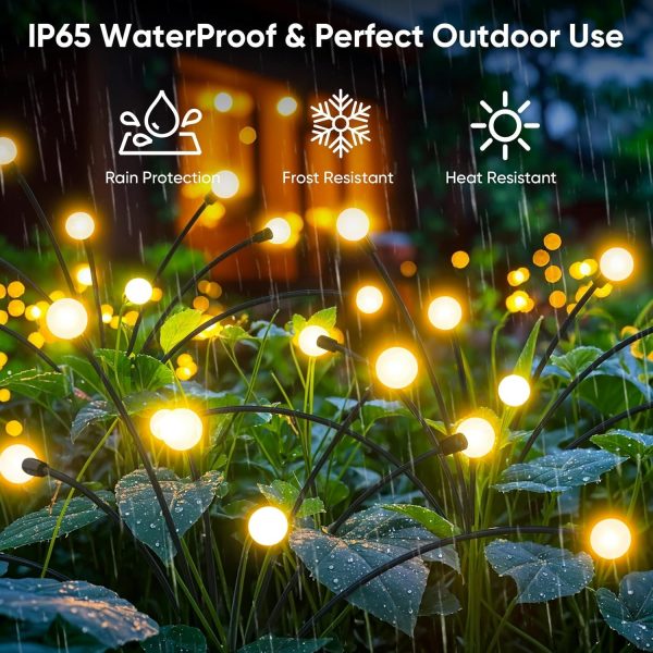 Solar Lights Outdoor Garden Decor: 4 Pack 32 LED Firefly Solar Outdoor Lights, Waterproof Solar Lights for Outside, Yard Patio Porch Pathway Landscape Decorations, Solar Swaying Light Sway by Wind - Image 3