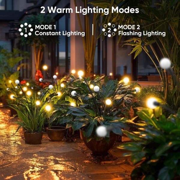 Solar Lights Outdoor Garden Decor: 4 Pack 32 LED Firefly Solar Outdoor Lights, Waterproof Solar Lights for Outside, Yard Patio Porch Pathway Landscape Decorations, Solar Swaying Light Sway by Wind - Image 5