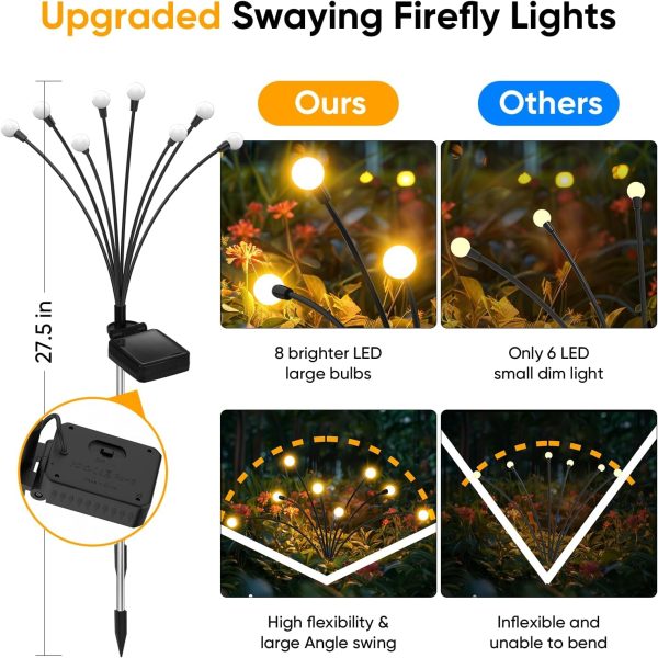 Solar Lights Outdoor Garden Decor: 4 Pack 32 LED Firefly Solar Outdoor Lights, Waterproof Solar Lights for Outside, Yard Patio Porch Pathway Landscape Decorations, Solar Swaying Light Sway by Wind - Image 7