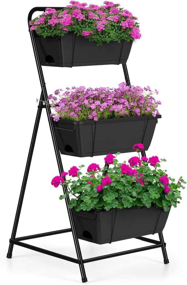 Vertical Garden Planter 3 Tier Raised Garden Bed Herb Garden Planter Outdoor Standing Garden Planter Box with Drainage Holes Removable Tray for Patio Balcony Porch Grey - Image 32