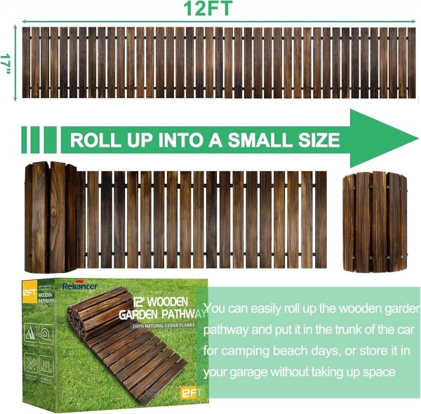 RELIANCER 8' Wooden Garden Pathway,Outdoor Roll Out Cedar Straight Walkway,Patio Path Decorative Garden Boardwalk Walkways,Weather-Resistant Roll Up Beach Wood Road Floor,Wedding Party Pathways - Image 27