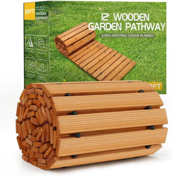 RELIANCER 8' Wooden Garden Pathway,Outdoor Roll Out Cedar Straight Walkway,Patio Path Decorative Garden Boardwalk Walkways,Weather-Resistant Roll Up Beach Wood Road Floor,Wedding Party Pathways - Image 28