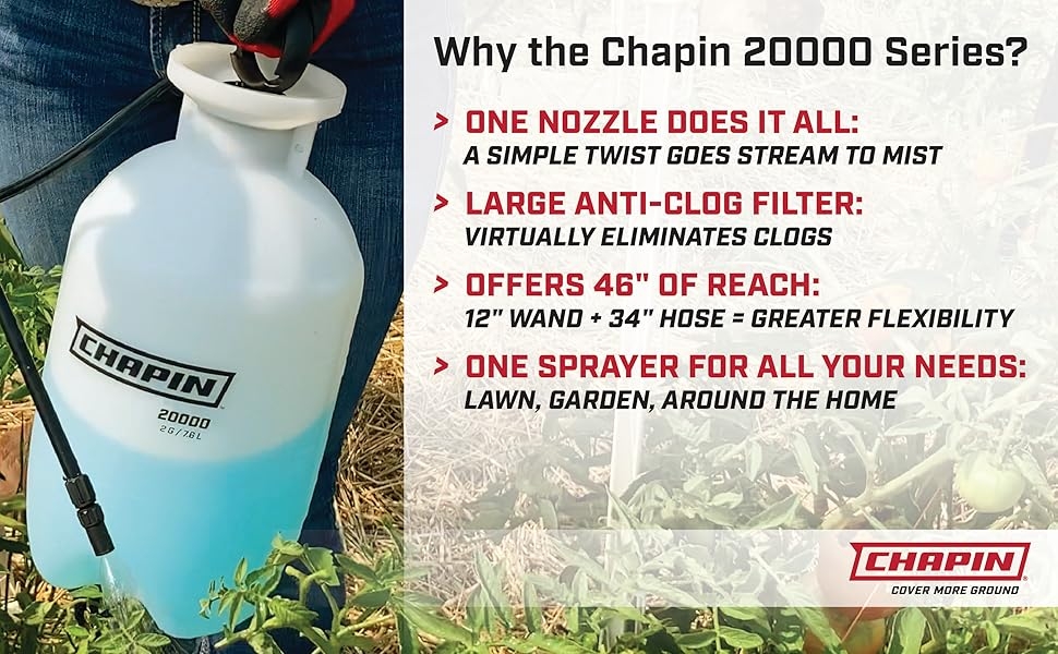 why choose chapin, anti clog spray filter, adjustable sprayer nozzle, lawn & garden sprayer, pests