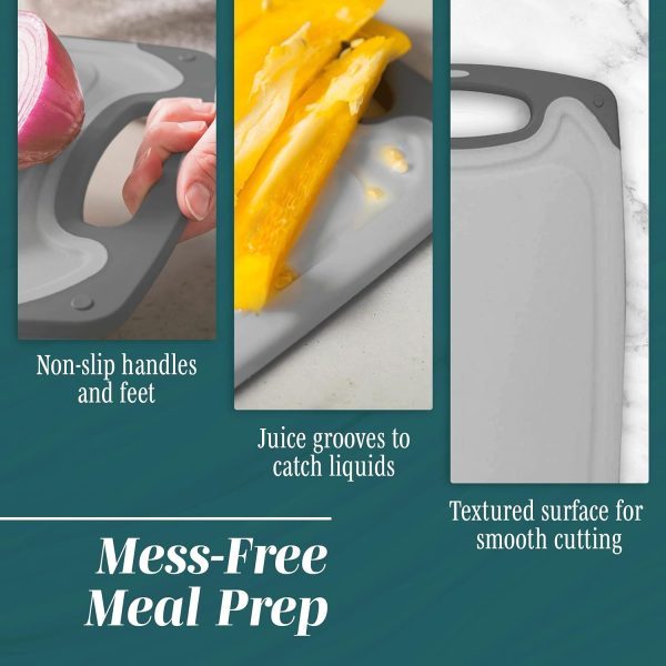 Cutting Boards for Kitchen - BPA-Free Chopping Board - Different Sizes & Non Slip Handles - Reversible, Large Cutting Board Set - Unique Gifts for Cooks Who Have Everything - 3-Pack Gray - Image 15