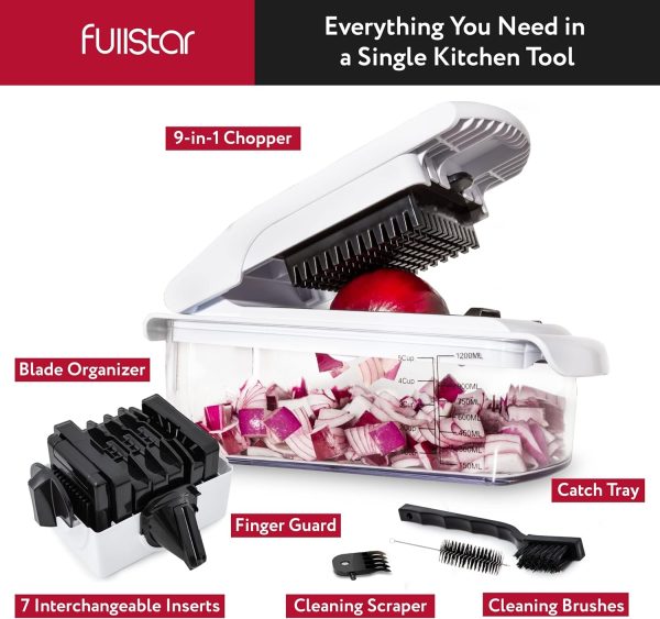 Fullstar Vegetable Chopper - Food Chopper - Onion Chopper - Vegetable Slicer & Spiralizer - Veggie Chopper with Container - Kitchen Gadgets - Home Essentials - Kitchen Accessories (4 in 1, White) - Image 85
