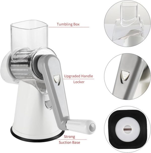 Cambom Rotary Cheese Grater Hand Crank Cheese Shredder for Fresh Cheese, Vegetable, Nuts,Non-slip Suction Base, Free Cleaning Brush Three Blades, Blue - Image 43