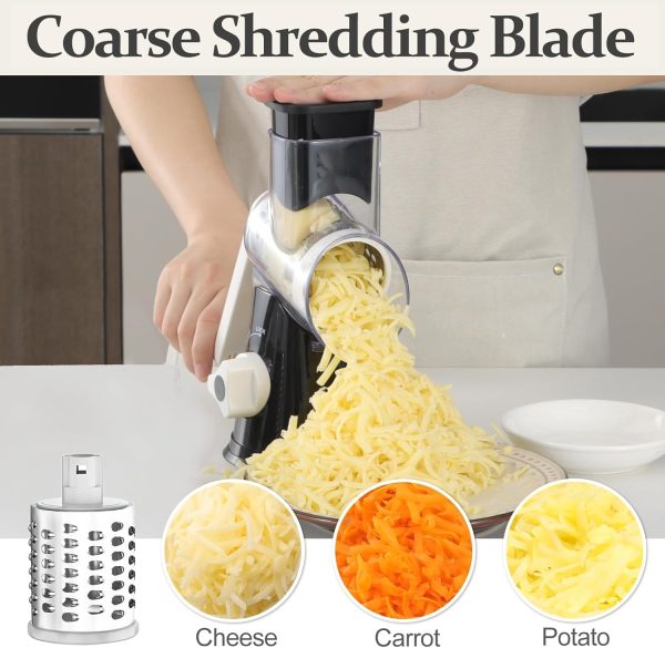 Cambom Rotary Cheese Grater Hand Crank Cheese Shredder for Fresh Cheese, Vegetable, Nuts,Non-slip Suction Base, Free Cleaning Brush Three Blades, Blue - Image 57