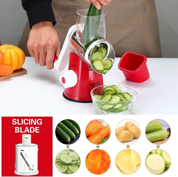 Cambom Rotary Cheese Grater Hand Crank Cheese Shredder for Fresh Cheese, Vegetable, Nuts,Non-slip Suction Base, Free Cleaning Brush Three Blades, Blue - Image 83