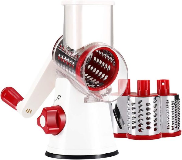 Cambom Rotary Cheese Grater Hand Crank Cheese Shredder for Fresh Cheese, Vegetable, Nuts,Non-slip Suction Base, Free Cleaning Brush Three Blades, Blue - Image 104