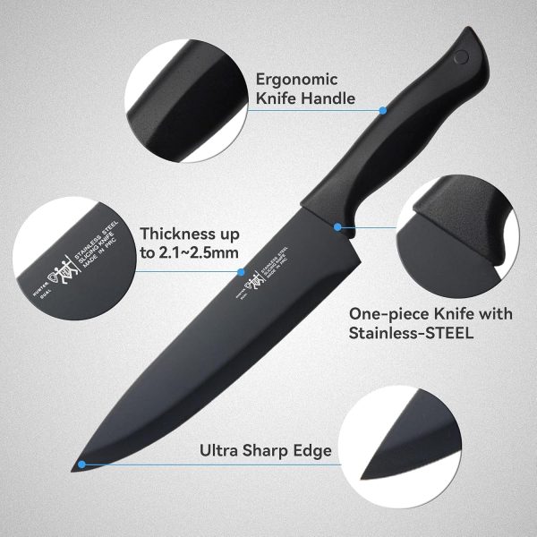 Knife Set, HUNTER.DUAL 15 Pcs Kitchen Knife Set with Block Self Sharpening, Dishwasher Safe, Anti-slip Handle, Black - Image 5
