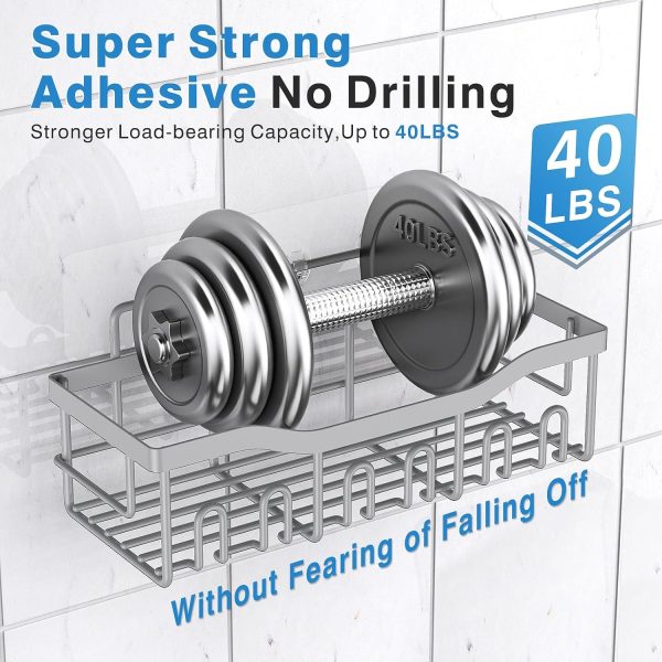 Adhesive Shower Caddy, 5 Pack Rustproof Stainless Steel Bath Organizers With Large Capacity, No Drilling Shelves for Bathroom Storage & Home Decor - Image 38