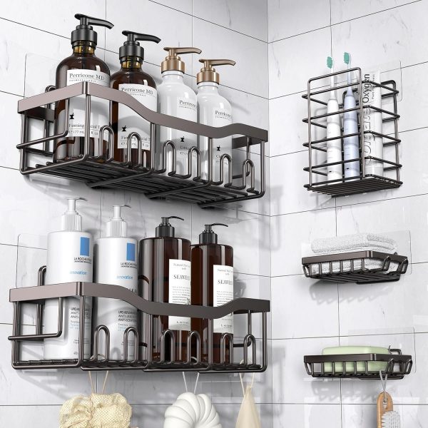 Adhesive Shower Caddy, 5 Pack Rustproof Stainless Steel Bath Organizers With Large Capacity, No Drilling Shelves for Bathroom Storage & Home Decor - Image 56
