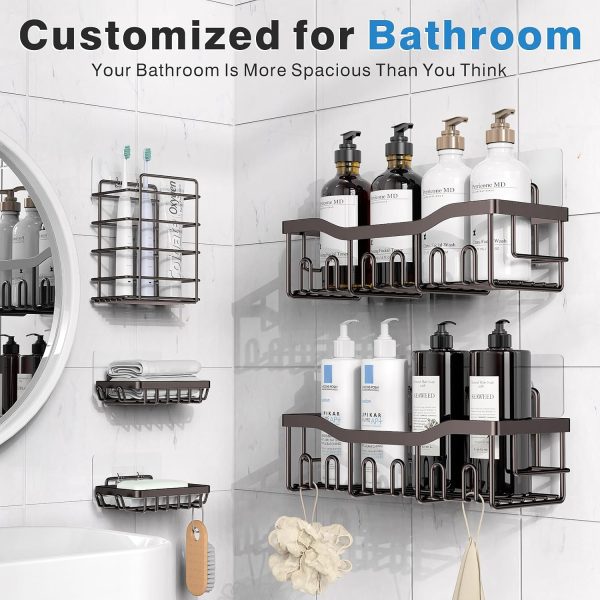 Adhesive Shower Caddy, 5 Pack Rustproof Stainless Steel Bath Organizers With Large Capacity, No Drilling Shelves for Bathroom Storage & Home Decor - Image 57