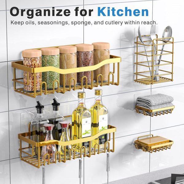 Adhesive Shower Caddy, 5 Pack Rustproof Stainless Steel Bath Organizers With Large Capacity, No Drilling Shelves for Bathroom Storage & Home Decor - Image 75