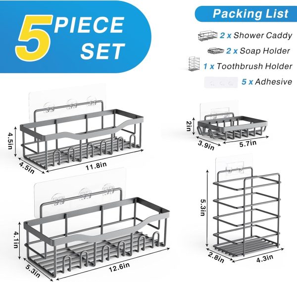 Adhesive Shower Caddy, 5 Pack Rustproof Stainless Steel Bath Organizers With Large Capacity, No Drilling Shelves for Bathroom Storage & Home Decor - Image 99