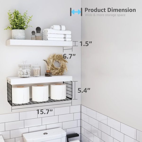QEEIG Bathroom Shelves Over Toilet Wall Mounted Floating Shelves Farmhouse Shelf Toilet Paper Storage Small 16 inch Set of 3, Rustic Brown (019-BN3) - Image 52