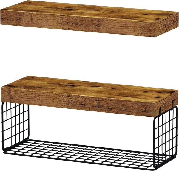 QEEIG Bathroom Shelves Over Toilet Wall Mounted Floating Shelves Farmhouse Shelf Toilet Paper Storage Small 16 inch Set of 3, Rustic Brown (019-BN3) - Image 105