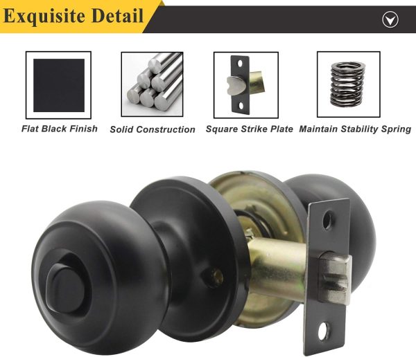 Probrico Privacy Interior Door Knobs Bed and Bath Handles Keyless Sain Nickel Locksets, 6 Pack - Image 46