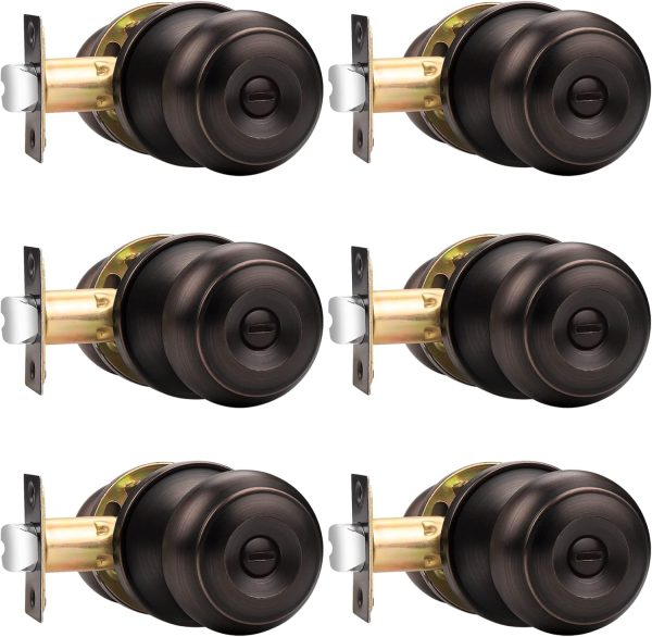 Probrico Privacy Interior Door Knobs Bed and Bath Handles Keyless Sain Nickel Locksets, 6 Pack - Image 78