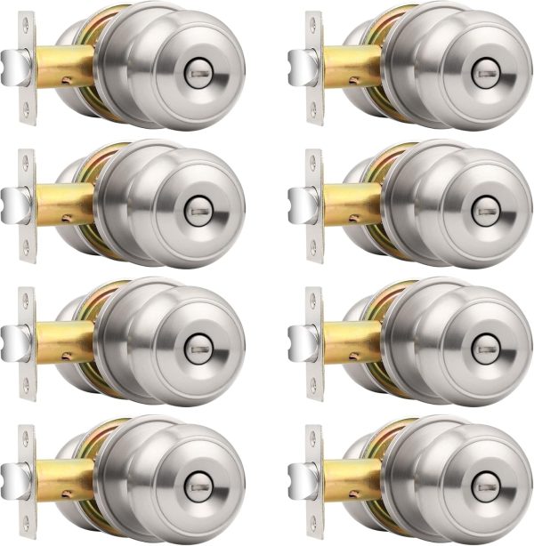 Probrico Privacy Interior Door Knobs Bed and Bath Handles Keyless Sain Nickel Locksets, 6 Pack - Image 83