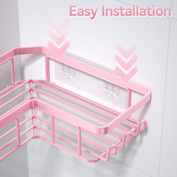 YASONIC Corner Adhesive Shower Caddy, with Soap Holder and 12 Hooks, Rustproof Stainless Steel Bathroom Organizer, No Drilling Wall Mounted Rack, Black, 3-Pack - Image 39